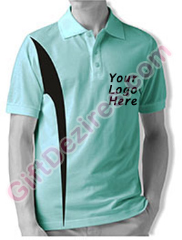 Designer Aqua Blue and Black Color Polo T Shirts With Company Logo